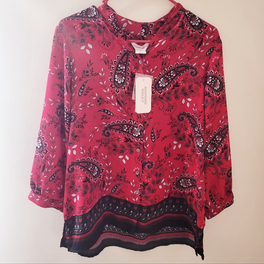 Allison Daley Red Paisley Print Blouse